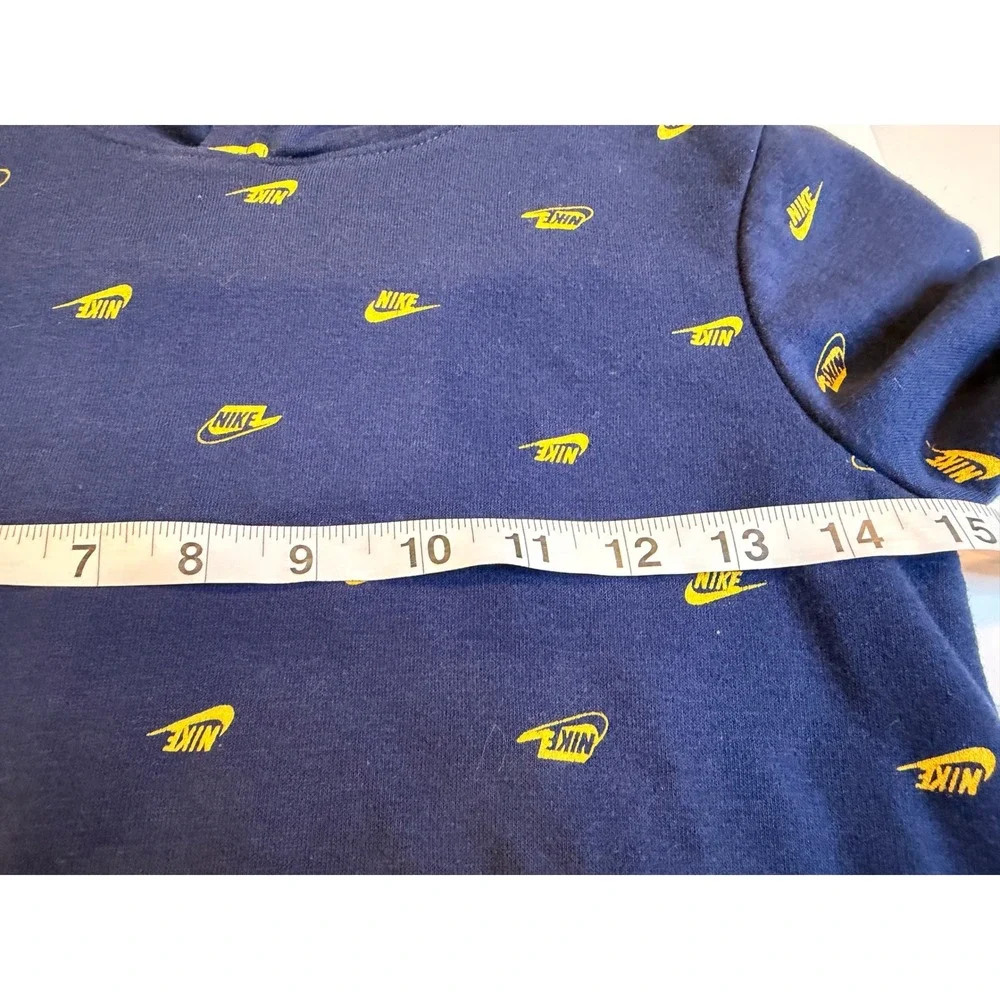Nike Kids Navy Blue Yellow All Over Logo Print Pullover Hoodie Size 7 L 6-7Y